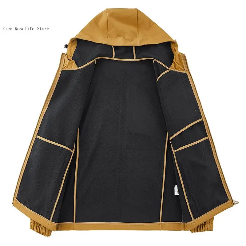 Outdoor Autumn Winter Leisure Tactical Soft Shell Jacket Mountaineering Jacket Fleece Inner Liner Hooded Jacket Coat Man