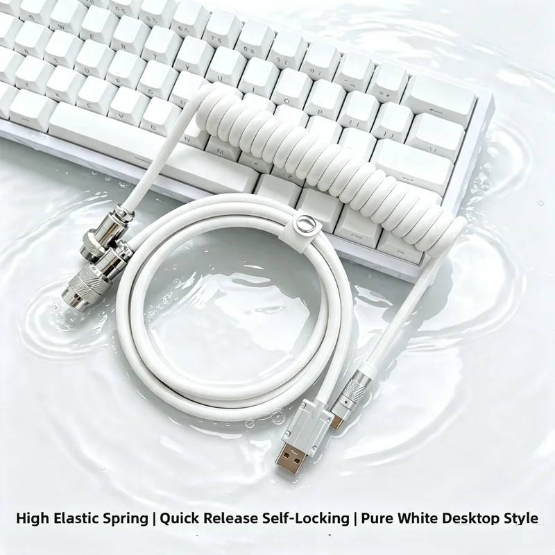 8k Keyboard Aviation Plug Cable 1.4m Rgb Spiral Spring Keyboard  Pu Interface  Aviator  With  Counterweight  Cable Data Wire