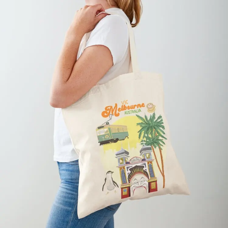 

Melbourne Australian city illustration print! Tote Bag reusable grocery bags Large bags for women canvas tote Cloth bag