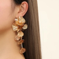 Luxury Long Metal Flower Tassel Fishtail Rose Earrings for Women Personality Temperament Golden Earrings Jewelry Wholesale