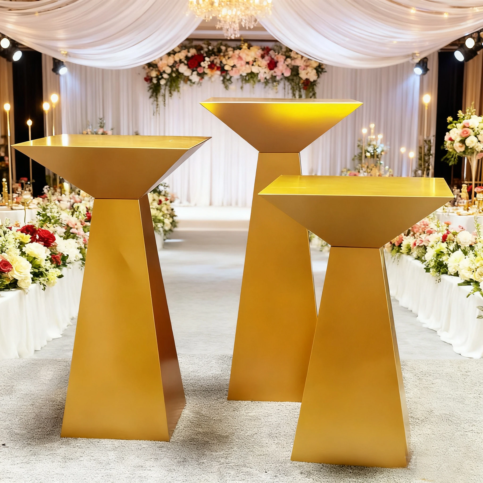 3pcs 70-90cm f30 Wedding Centerpiece Acrylic Plinths Props Gold Painted Square Dessert Stand Wedding Party Cake Rack ivy399