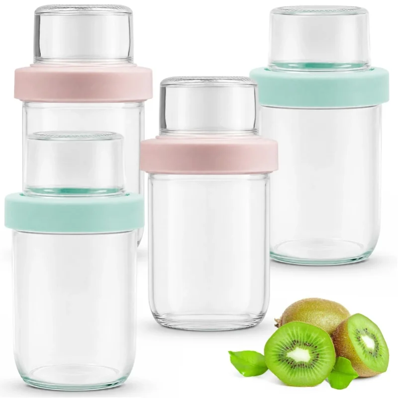 4 sztuki – szklane słoiki z podwójną warstwą uszczelnienia, wielofunkcyjne pojemniki do przechowywania żywności, pojemność 100 ml / 500 ml, szkło przeznaczone do kontaktu z żywnością, idealne do — 2