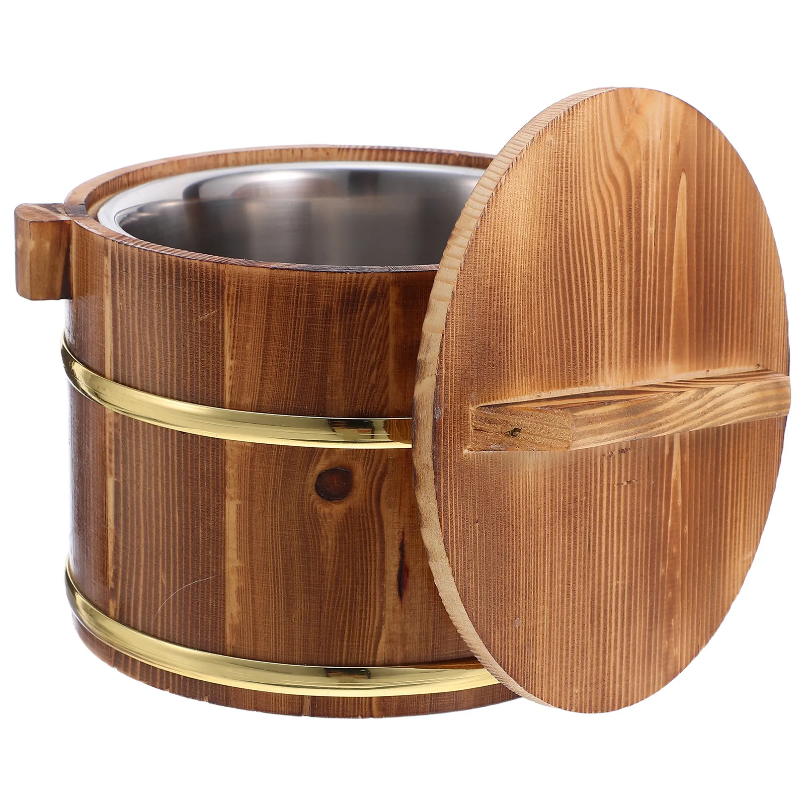 

1Pcs Wooden Rice Bucket Sturdy Creative Sushi Bowl with Lid Handle for Home Hotel Restaurant Multipurpose Use Rice with Sauteed