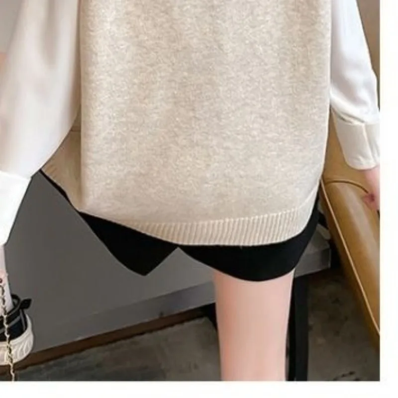 2023 Autumn and Winter Women\'s Pullover V-neck Button Pockets Printing Loose Sweater Fashion Casual Elegant Sleeveless Vest Tops