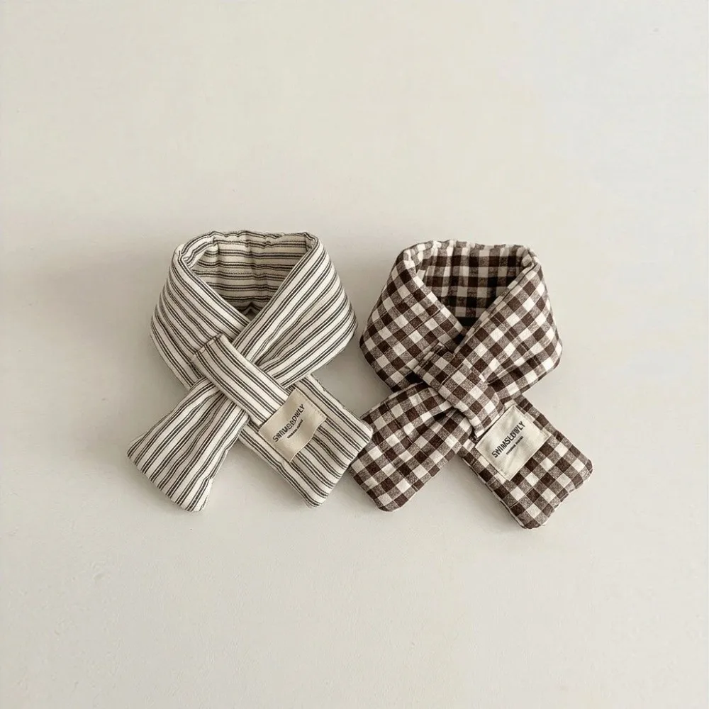 Cute Quilted Cotton Cross Wrap Scarf Striped Plaid Warm Neckerchief 3 Colors Neck Warmer Girls view 2