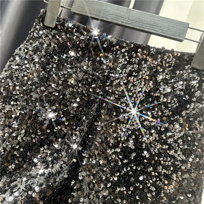 High Quality Sexy Sequins Shiny Zipper Shorts Women Nightclub Hot Pants for Women Black Silver