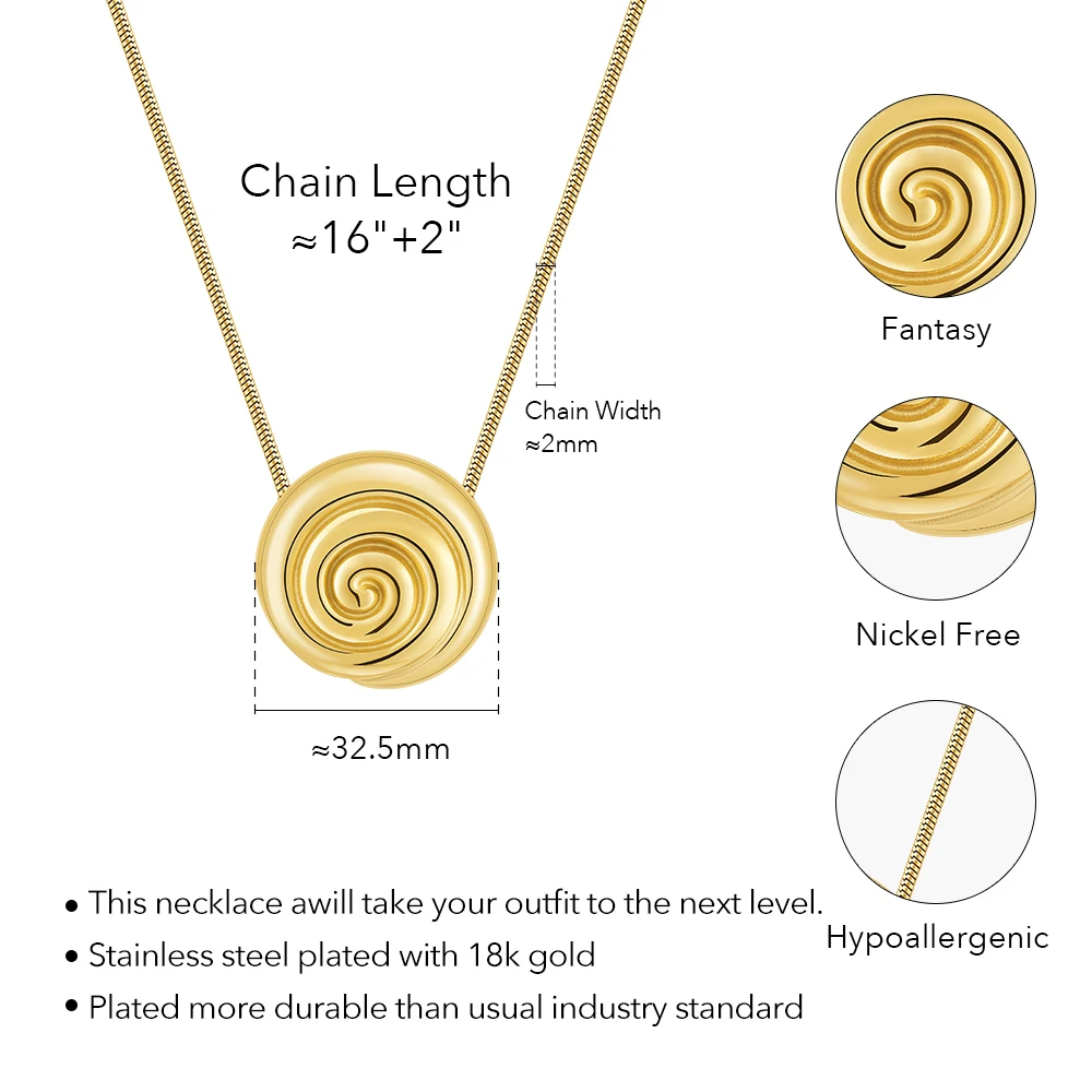 ENFASHION Collares Para Mujer Uzu Pendant Necklace For Women's Round Swirl Stainless steel 18K Plated Gold Fashion Jewelry P3462