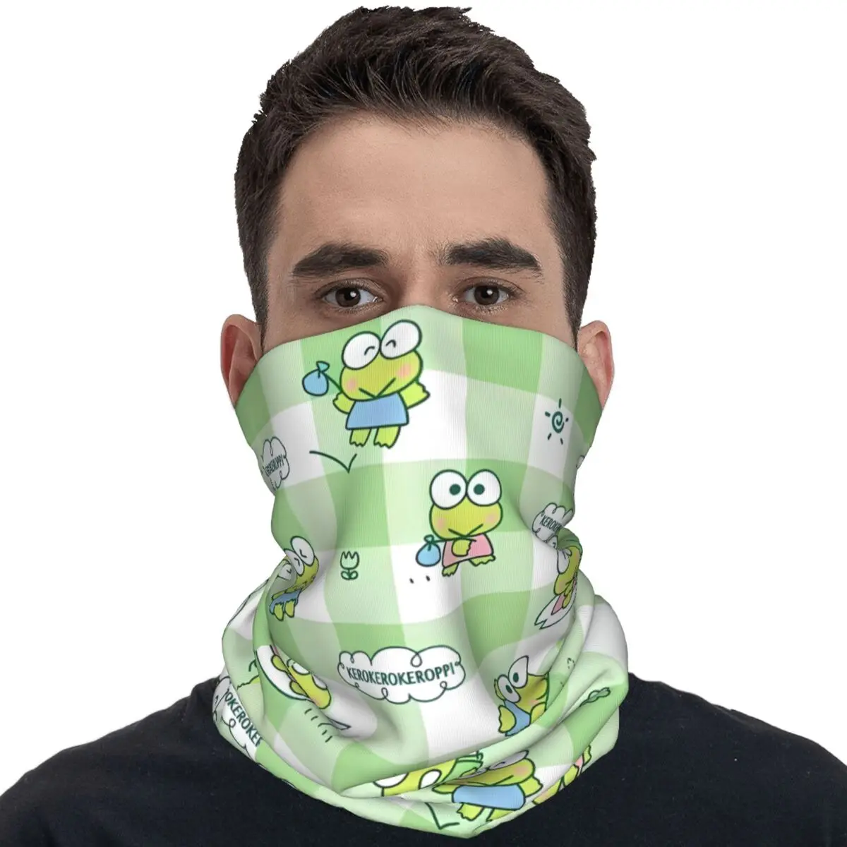 Keroppi Big-Eyed Frog In Lattice Balaclava Riding Fishing Face Cover Mask Man Fun Sun Protection Cycling Mask Breathable Scarves