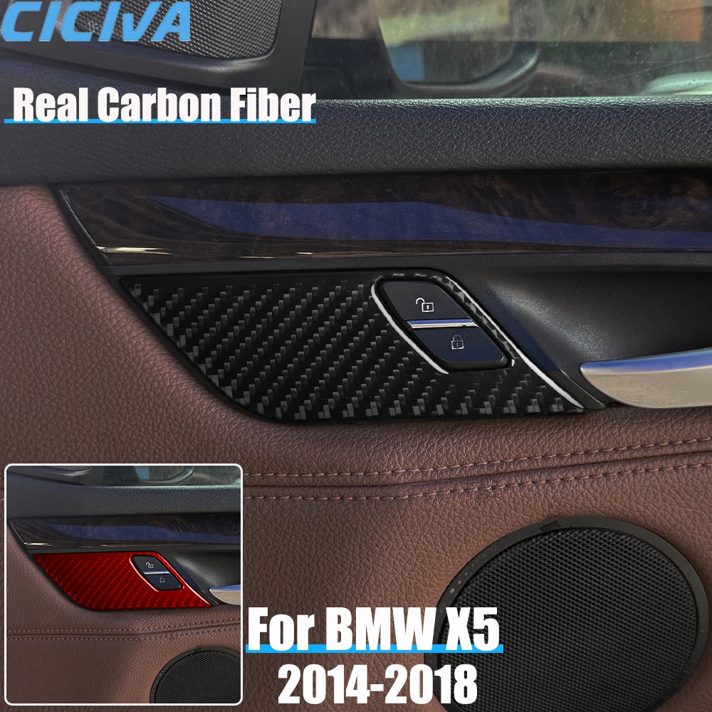 

Real Carbon Fiber Car Accessories Door Lock Panel Decorative Trim Cover Soft Sticker For BMW X5 F15 2014 2015 2016 2017 2018