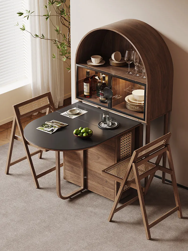 LMM Multifunctional Slate Folding Dining Table Household Oval Wall Retractable Folding Table