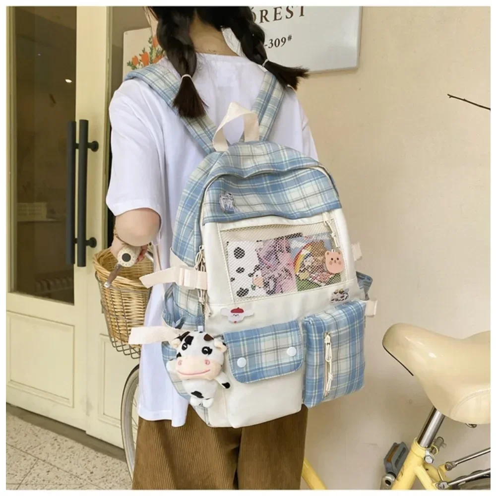 Large-capacity Cute Women Multi-Pocket Nylon Backpack Ins Junior High School Student School Bag Female Girl Backpack Laptop Book