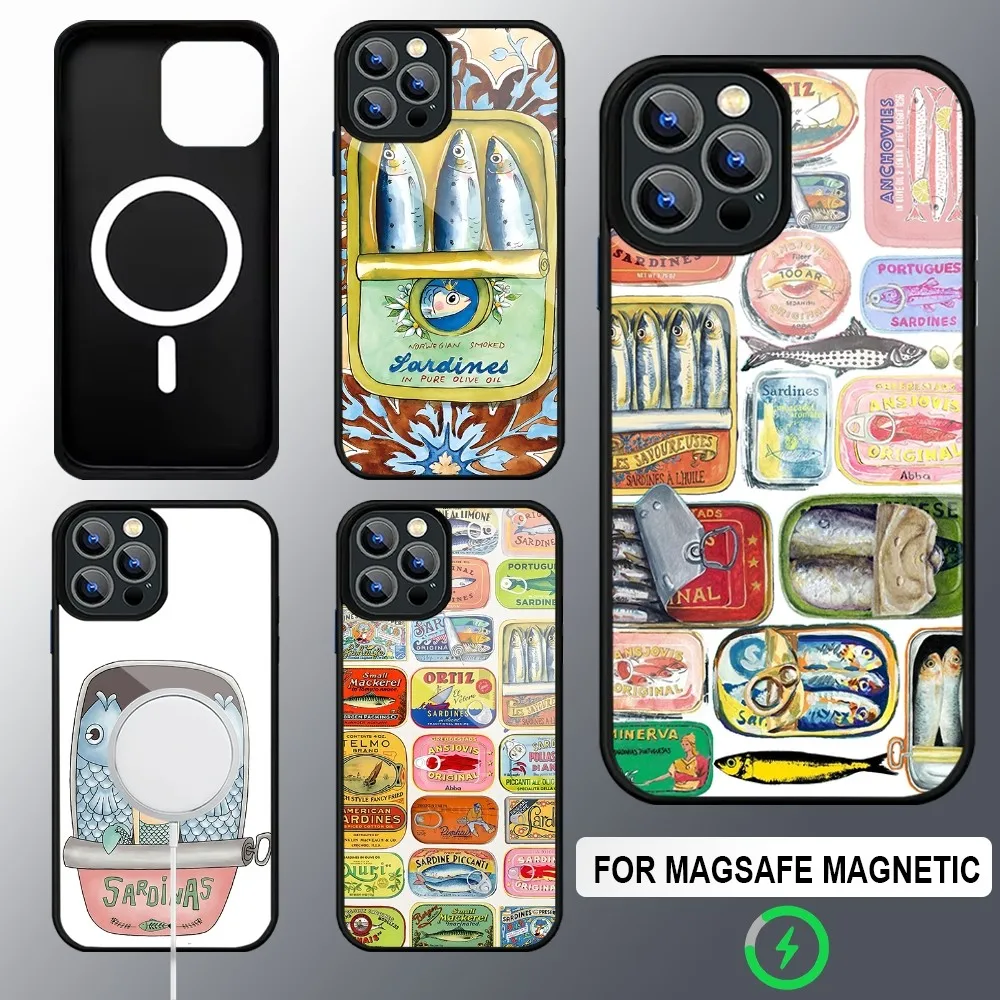 

Sardines Canned Phone Case Magsafe Wireless Charging Cases For IPhone 16 15 13 12 11 14 Pro Max Mini 8 Plus XS X XR