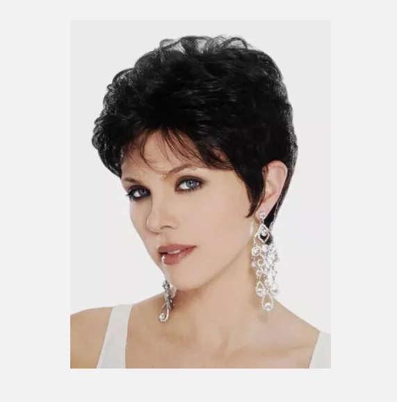 Wig 6 Inci Wig Wanita Gaya Rambut Keriting Hitam Pendek Modis Perruques