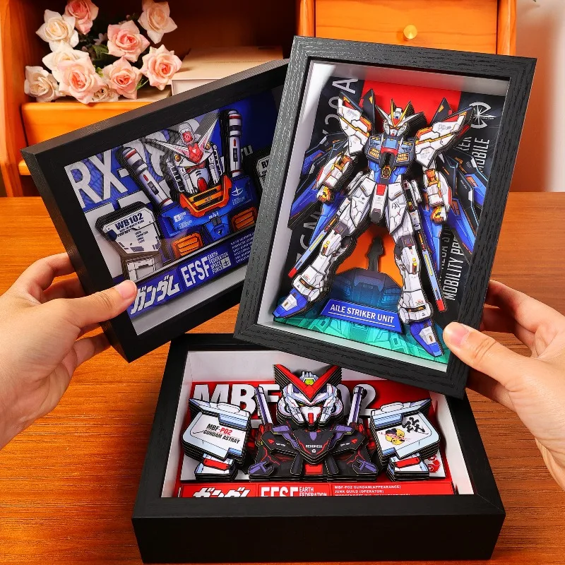 

Animation Gundam 3D Handmade Paper Art Three-dimensional Painting RX-78-2 Unicorn 19.5x14.5cm Decoration Figure Table Setting