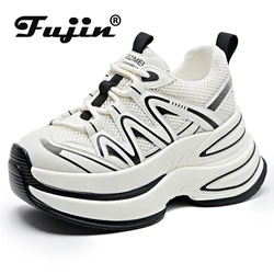 Fujin 8cm 2024 Air Mesh Platform Wedge Sneakers Chunky Shoes Genuine Leather Women Summer Shoes Summer Walking Sneakers Fashion