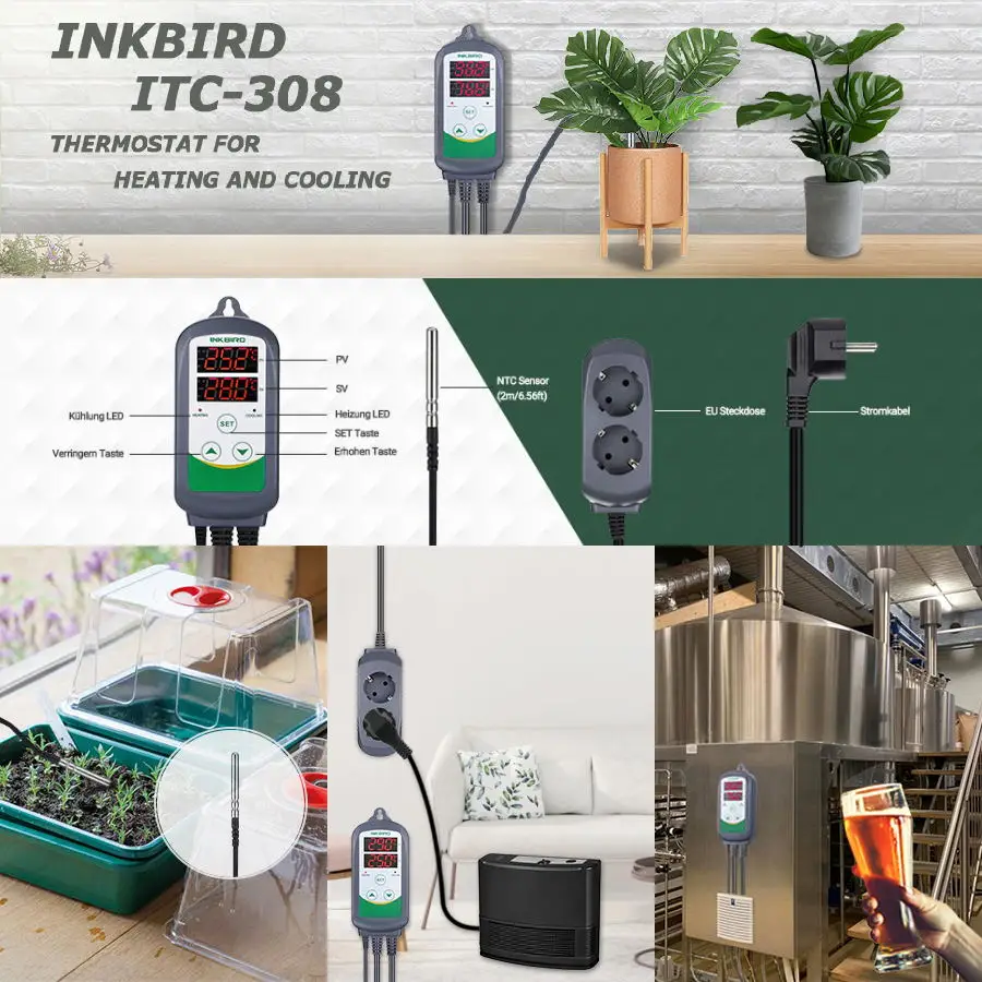 INKBIRD ITC-308 Themostat Controller Dual Outlet riscaldamento raffreddamento regolatore di temperatura digitale con sensore di temperatura NTC