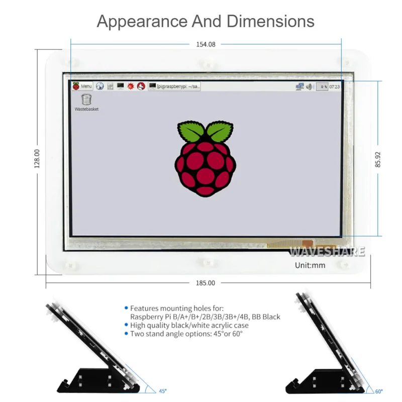 Écran Tactile LCD B de 7 Pouces, Wild d'Affichage HDMI, Faible Consommation d'Massage, 800x480