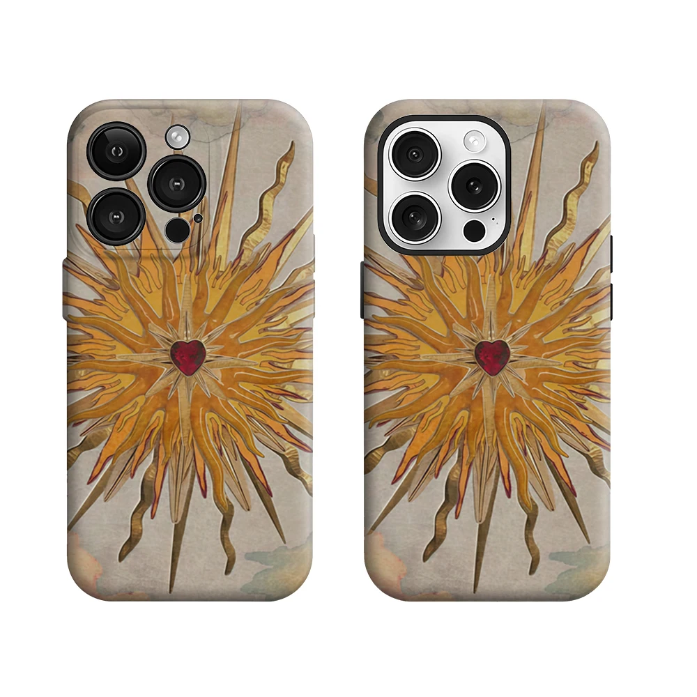 Phone Case for iPhone 17 16 15 14 13 12 11 X XS XR XSMAX 7 8 Air Pro Max Plus Luxury Double-layer Back Cover Sacred Heart Sun