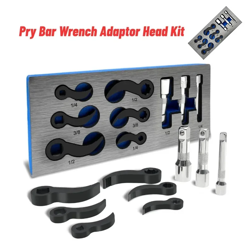 

9PC Pry Bar Wrench Adaptor Kit For Tight Spaces & Car Repairs Pry Bar Wrench Adaptor Head Half Shaft Removal Car Repairing Tools