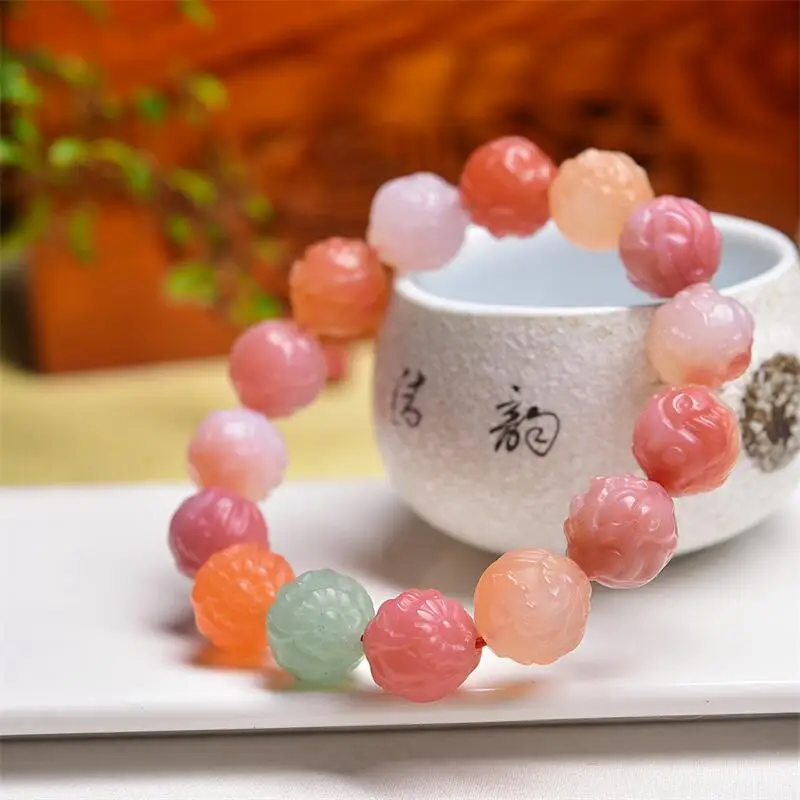 11-ミリメートル天然-yanyuan-瑪瑙キツネの妖精ビーズブレスレット女性男性愛のギフトクリスタルビーズストランドジュエリーギフト-1-個