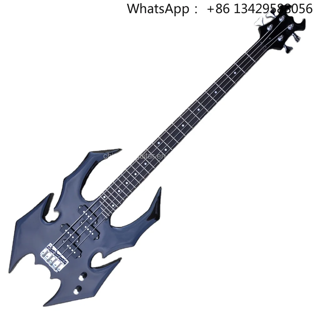 Flyoung Wholesale Electric Bass Guitar Unusual Shape 4 Strings Black Bass Guitar