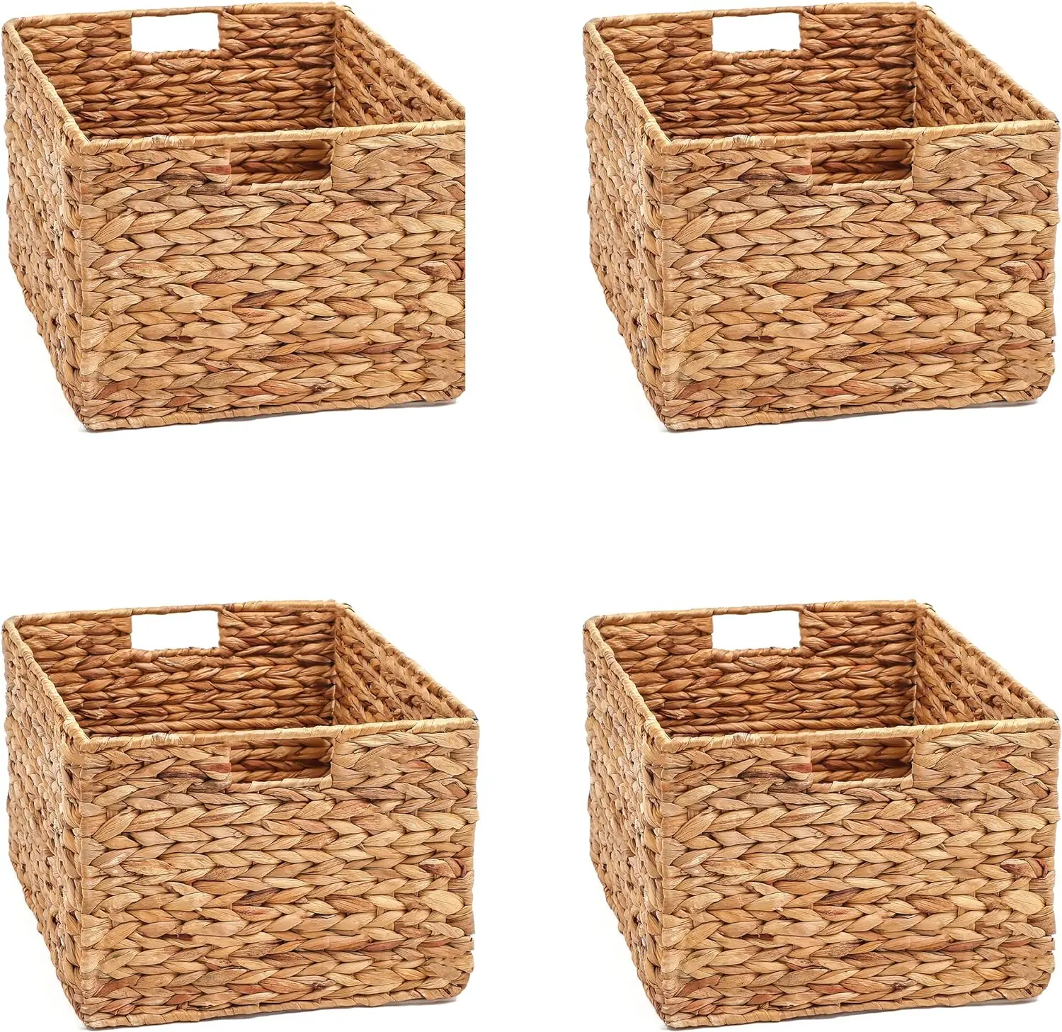 

Large Foldable Rectangle Woven Wicker Basket Bins for Storage (Set of 4) The Baskets Fold Flat for Easy Storage