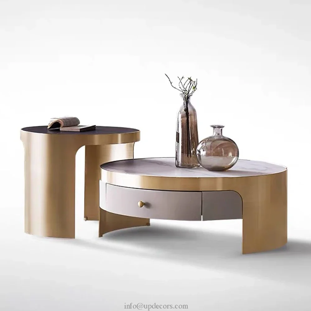 Ensemble de table basse en marbre en acier inoxydable, table centrale de salon moderne, design haut de gamme, luxe abordable