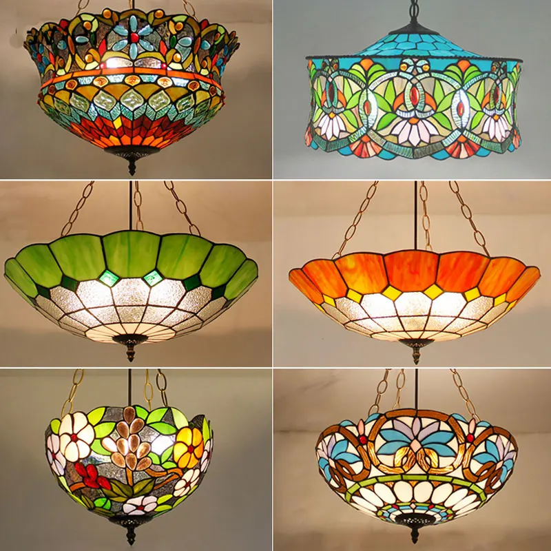 Tiffany śródziemnomorski witraż wisiorek światła Vintage lampa wisząca do jadalni kuchnia oprawy oświetleniowe Home Art Decor