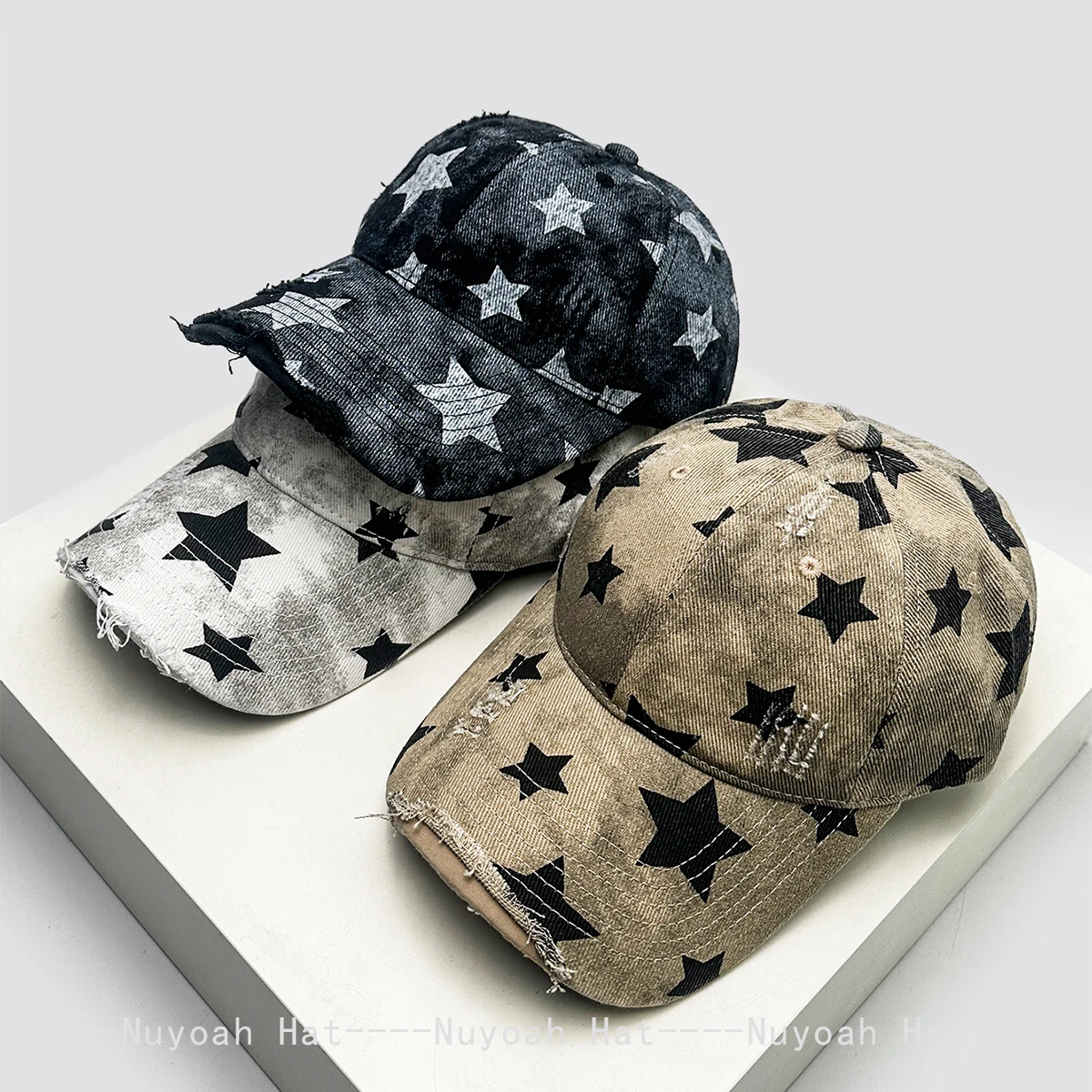 

New Men Women Niche Personal Printed Stars Baseball Hats Sunshade Broken Style Versatile Retro Peaked Caps ins Fashion Distress
