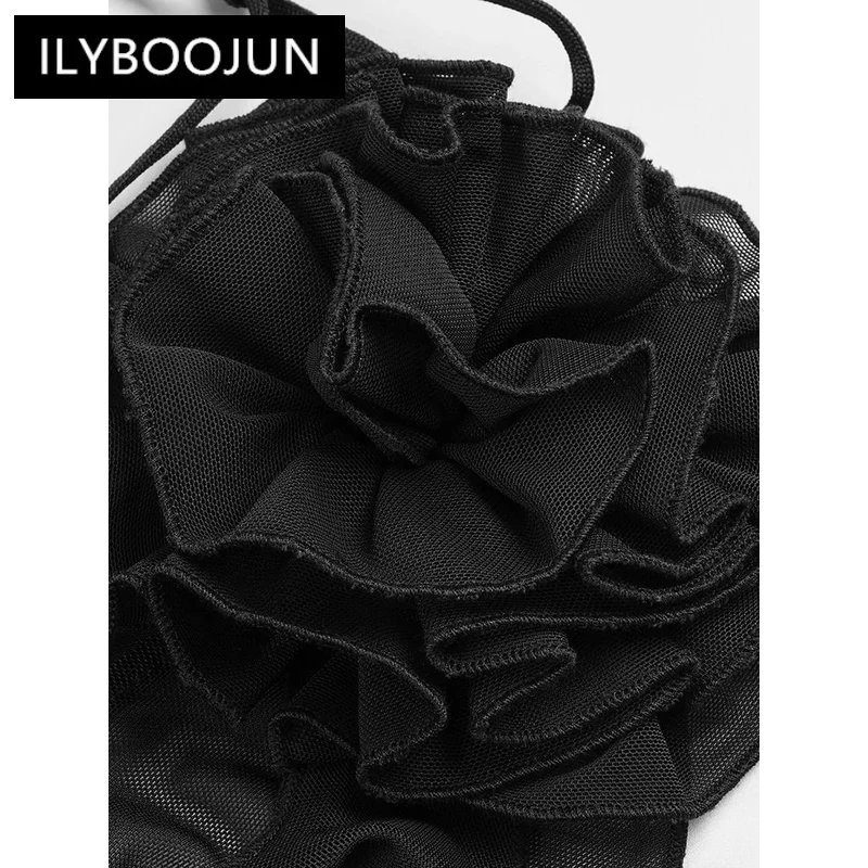 Imagem -06 - Ilyboojun-ruffles Emendados Vestidos Elegantes para Mulheres Cabeçada sem Mangas Cintura Alta Emagrecimento Casual Roupas da Moda Feminina