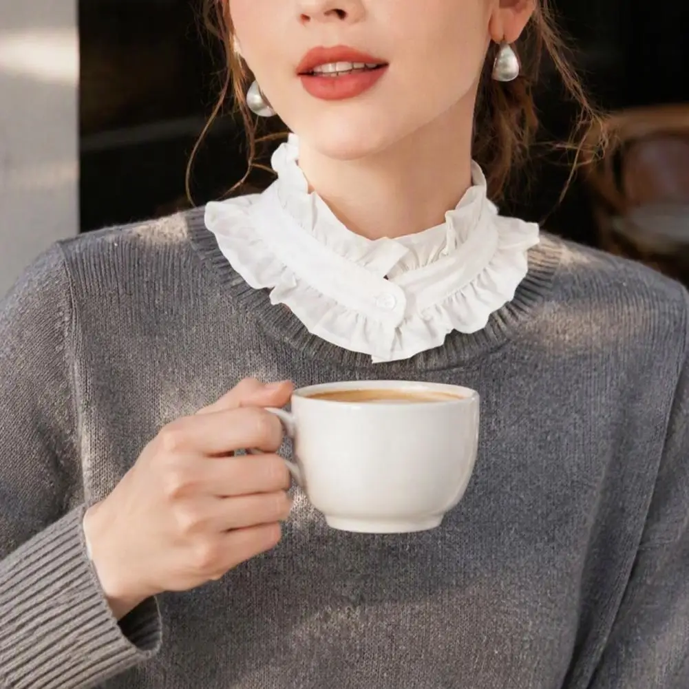 French Style Ruffled Fake Collar for Women Retro Detachable Collar Pleated Dickey with Fake Cuffs for Sweaters And Sweatshirts