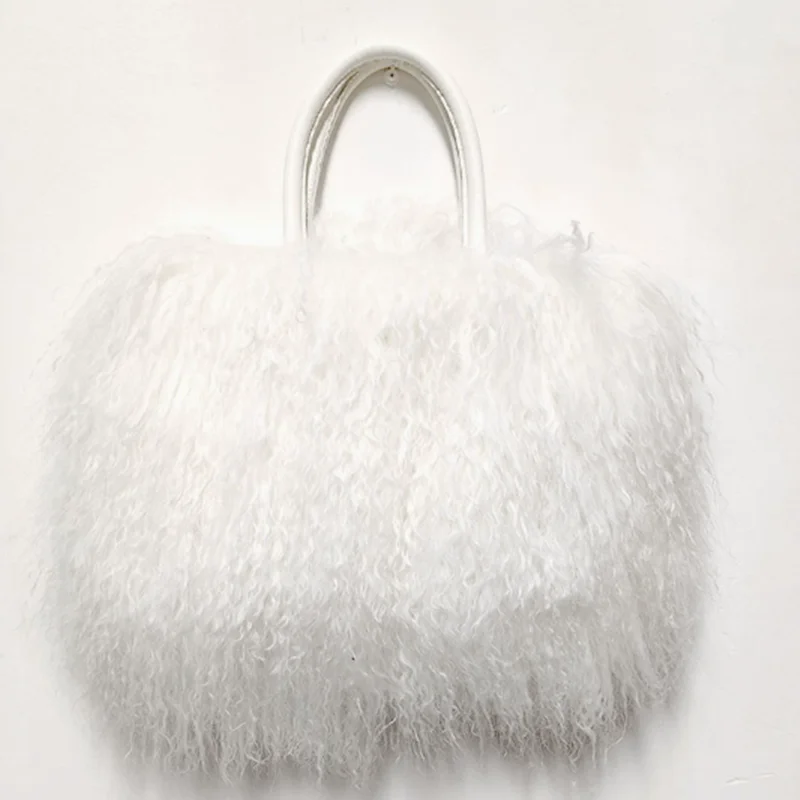 Real Mongolian sheepskin handbag for women, natural leather long hair informal Tibetan shoulder bag, genuine handbags for women,