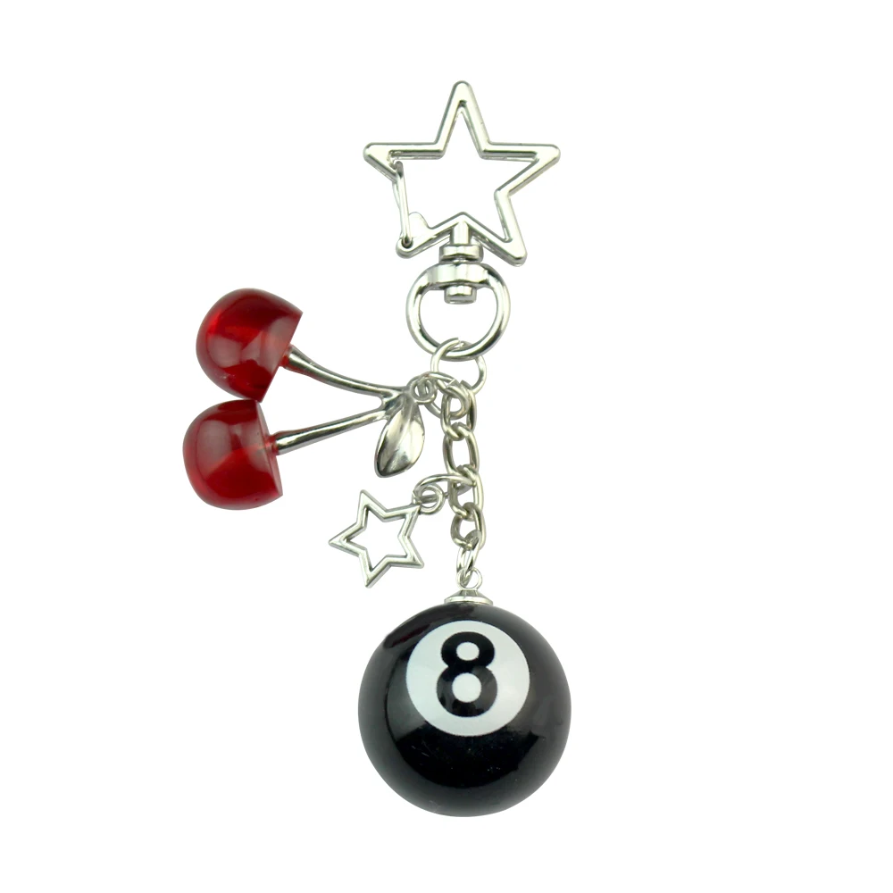 1PC ファッション 8 ボールフルーツチェリースターキーホルダー電話アクセサリー Y2K 手作りクリエイティブ 8 ボールチェリーキーホルダーコスプレアクセサリー