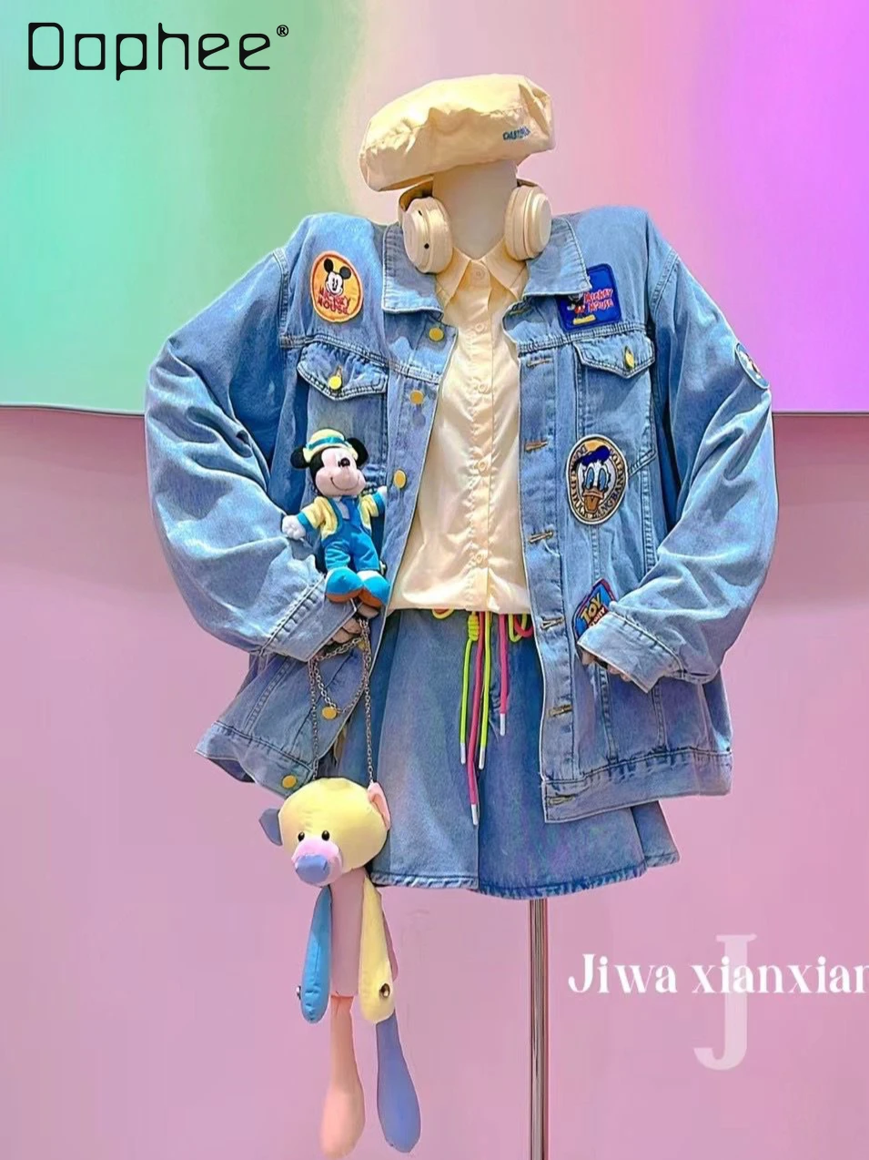 Cute Three-dimensional Cartoon Pendant Denim Jacket Female Spring and Autumn 2024 New Long Sleeve Loose Embroidered Coat Women