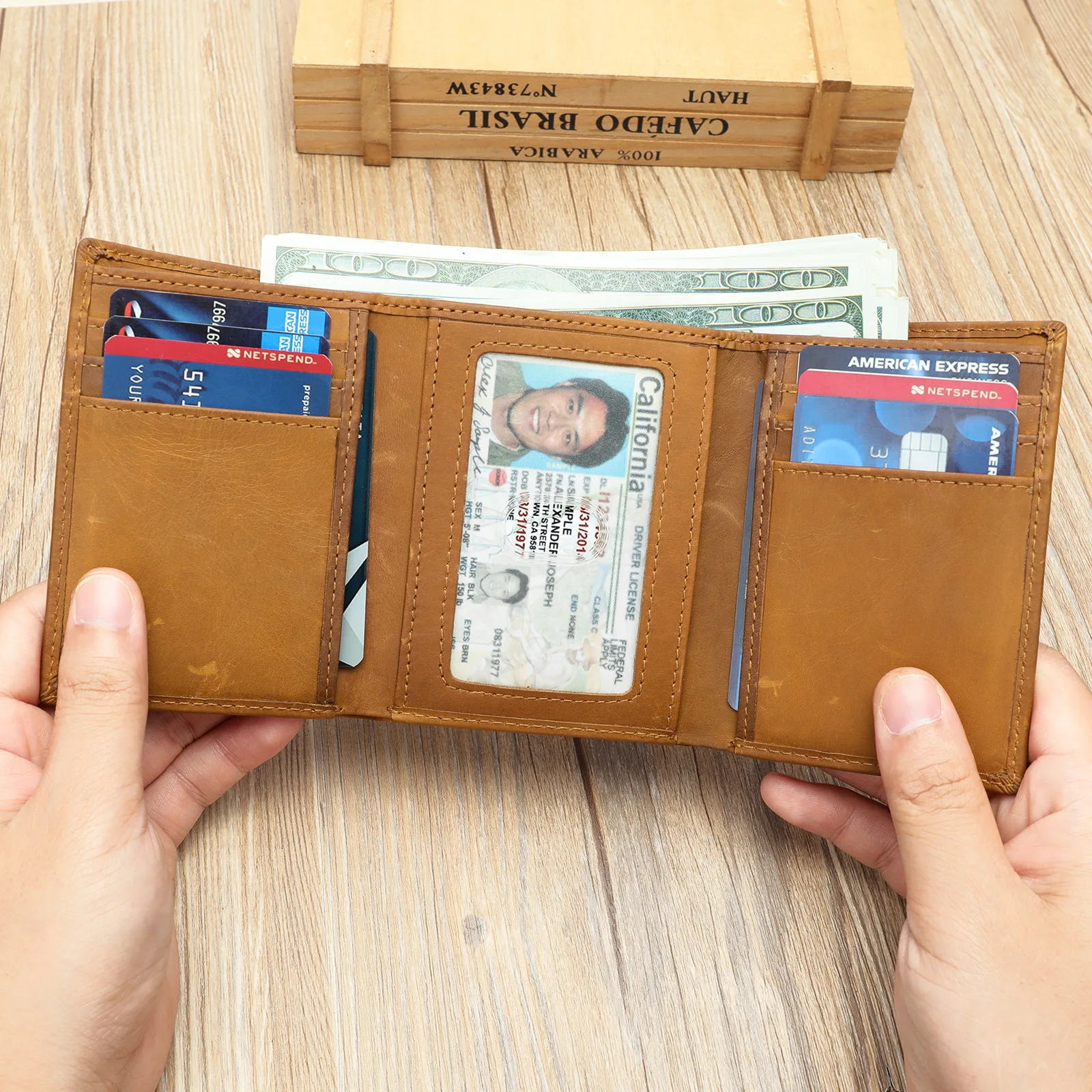 Crazy Horse Leather Coin Purse Short Wallet for Men