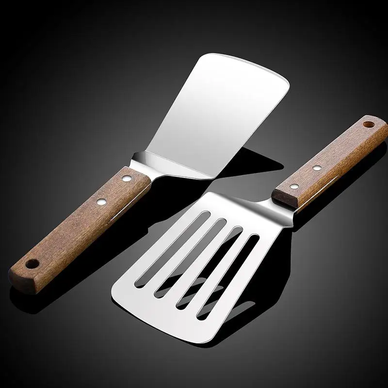 Espátula para parrilla de acero inoxidable, volteador de carne con aleta para panqueques de grado comercial para barbacoa, hamburguesas, tiramisú y postres, 1 Uds.