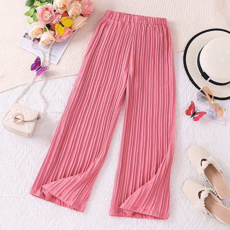 Girls Loose Casual Breathable Long Pants 8-12 Years Old Summer Pants Girls Candy Color Fashion Classic Straight-leg Pants