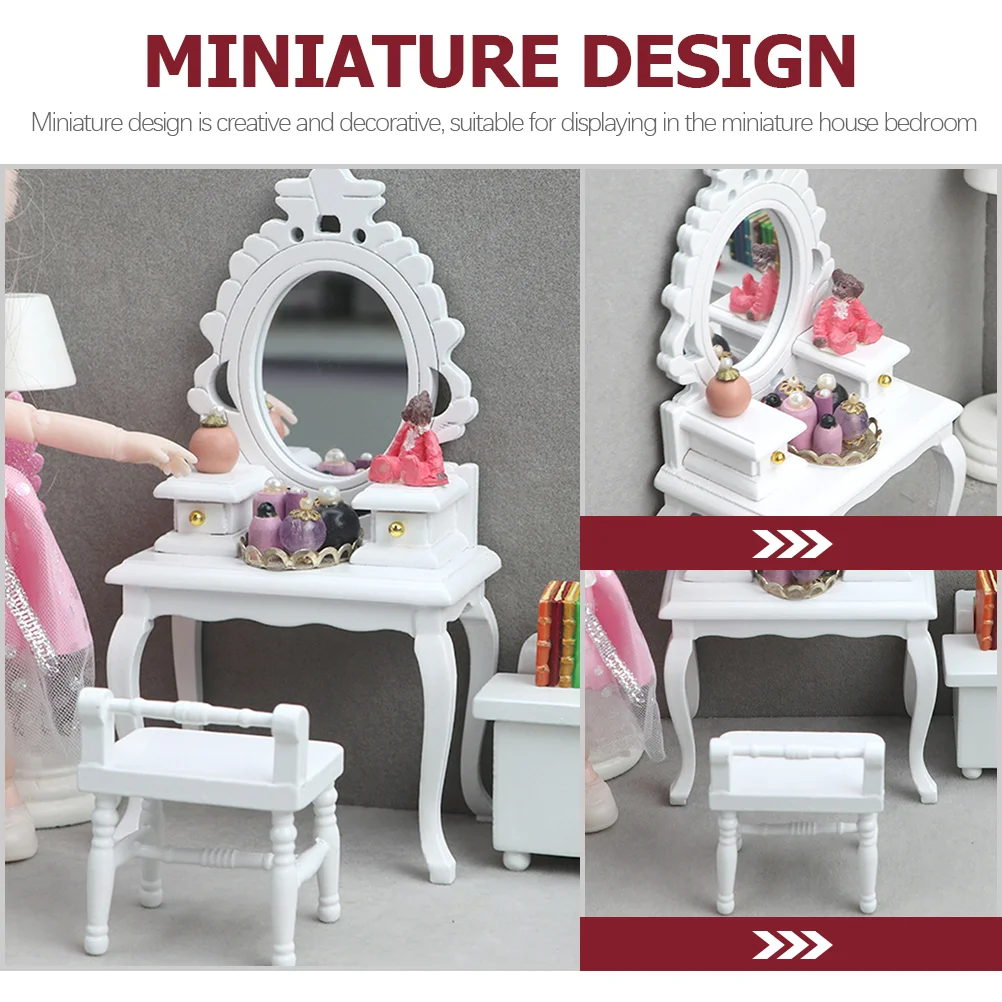 2 Pcs Vintage Dresser Stool Miniature Makeup Table Kids House Furniture Dressing