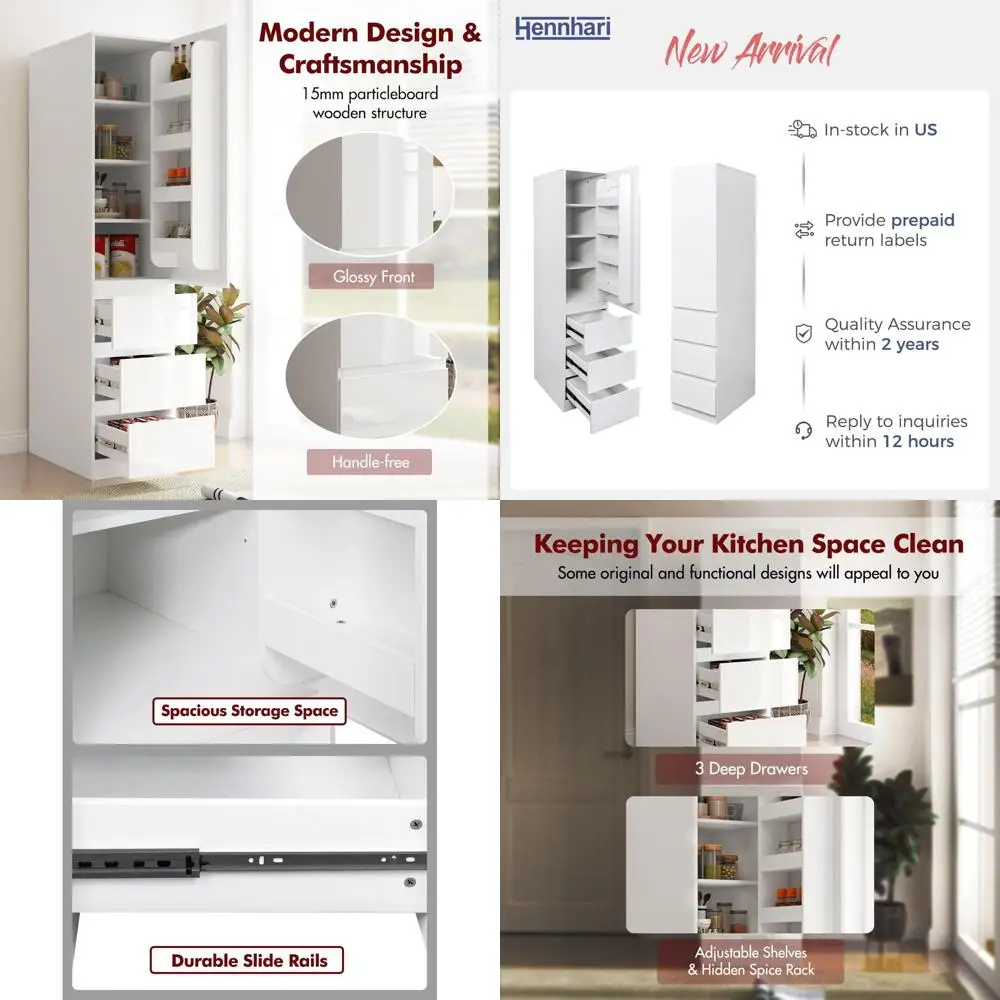 White Kitchen Pantry Cabinet with Adjustable Storage Racks