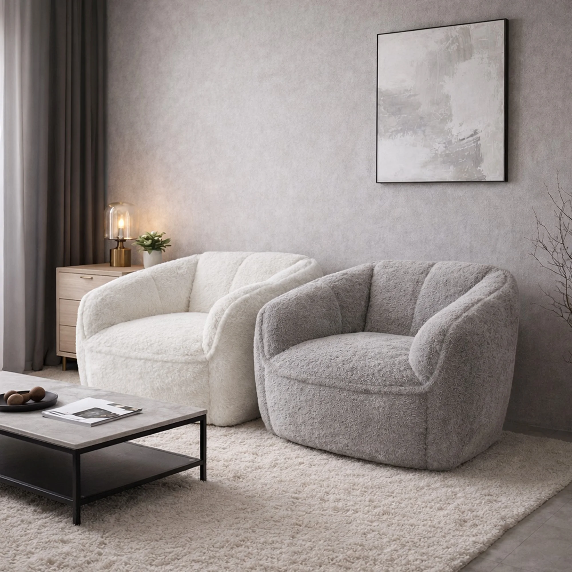 Bowl-Shaped Single-Seater Bean Bag Chair: Comfortable Adult-Sized Bean Bag in Scandinavian Style for the Bedroom