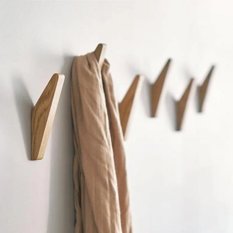 Natural Wood Clothes Hanger Wall Mounted Coat Hook Decorative Key Holder Hat Scarf Handbag Storage Hanger Bathroom Rack Hook