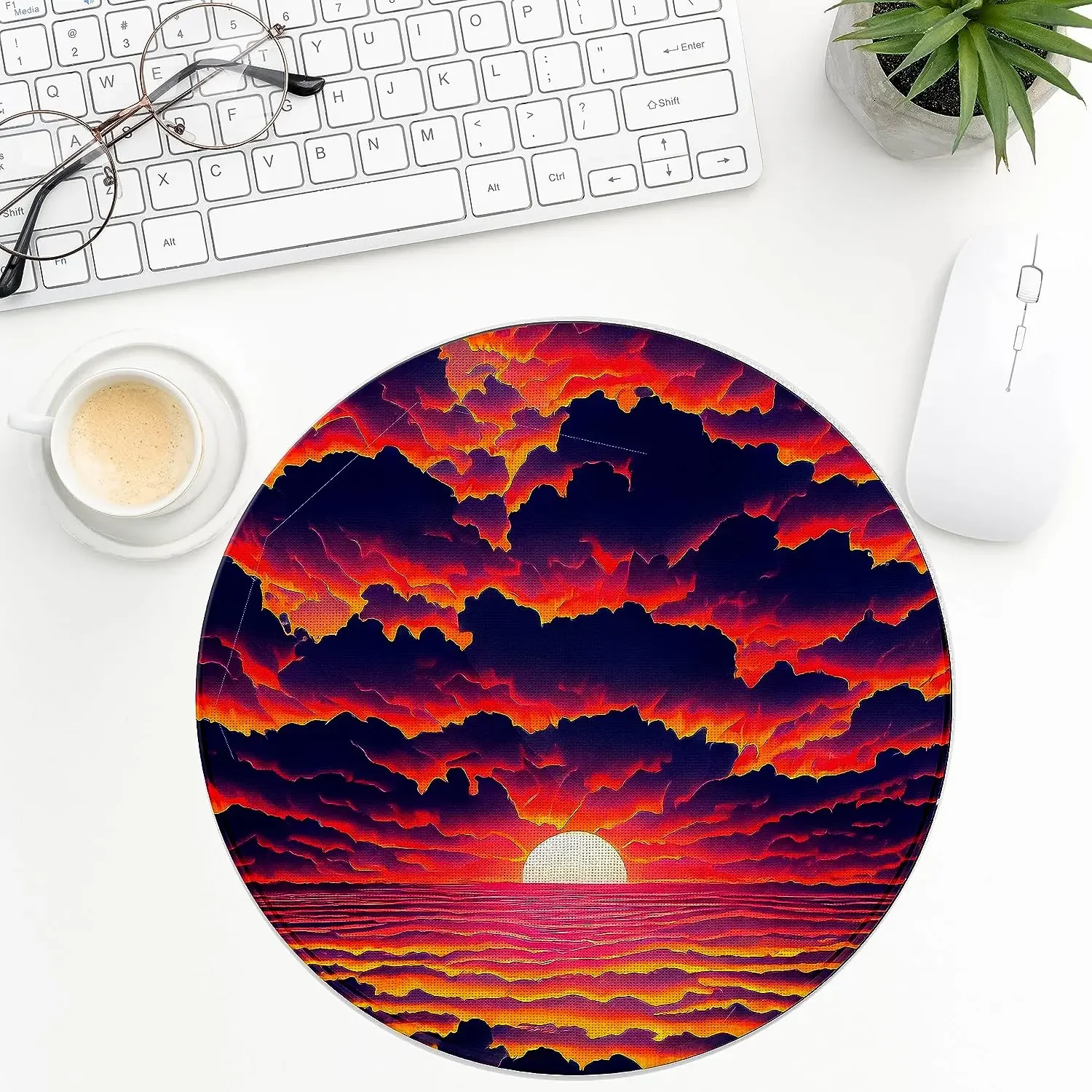 Beautiful Orange Sky Clouds Sunset Funny Round Mousepad with Design Small Non-Slip Rubber Gaming Pad Office Dorm Computer Laptop