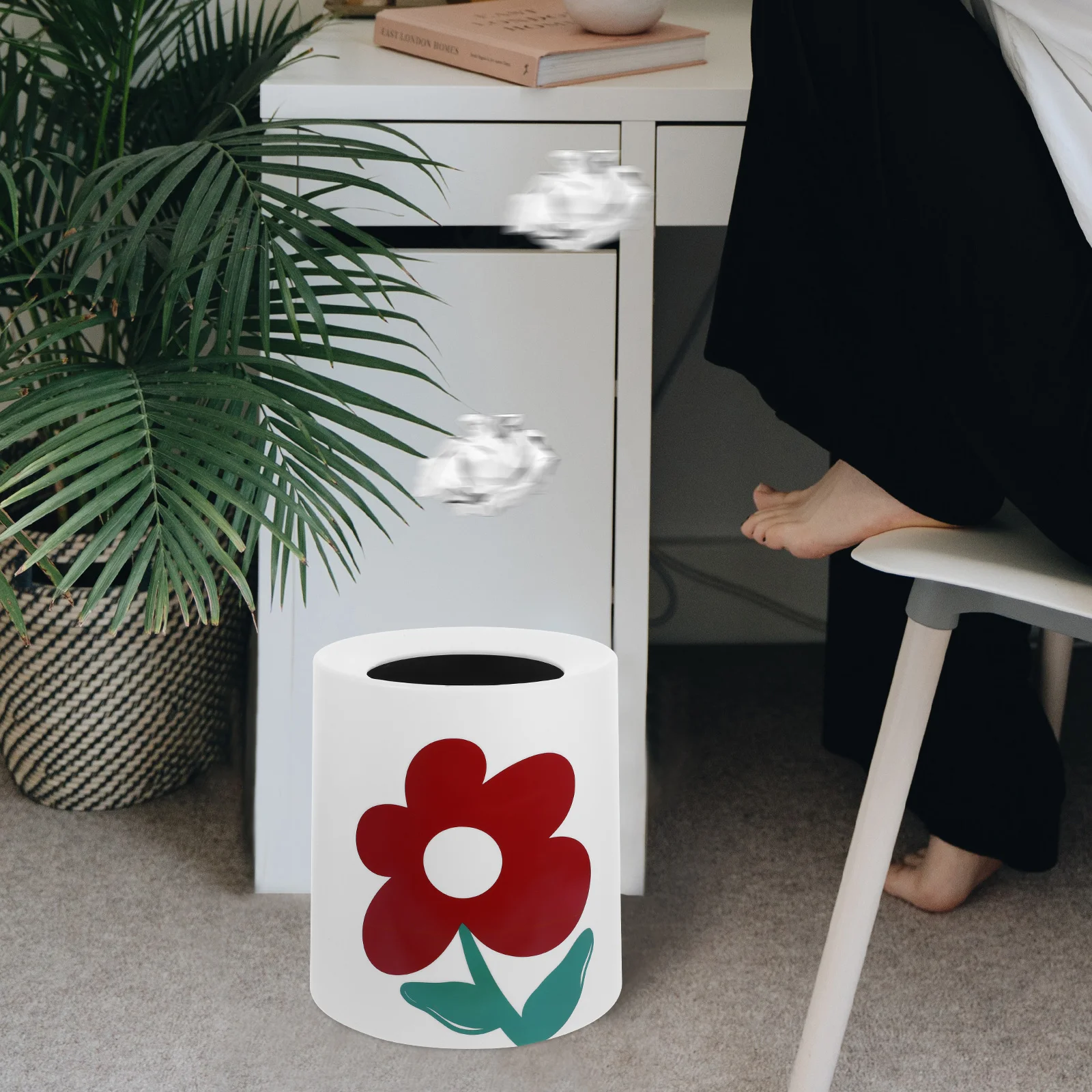 

Creative Double-Layer Flower Trash Can Open Top Home Office Bedroom Kitchen Garbage Bucket Plastic Waste Bin Plastic Trash Can