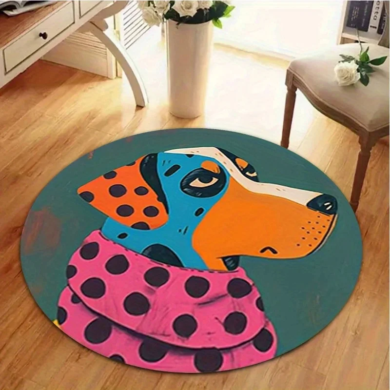 

Round Blue & Dalmatian Puppy Carpet - Soft Machine-Washable Circular Rug Suitable for Rooms,, Living Room - Cute Dalmatian Dog P