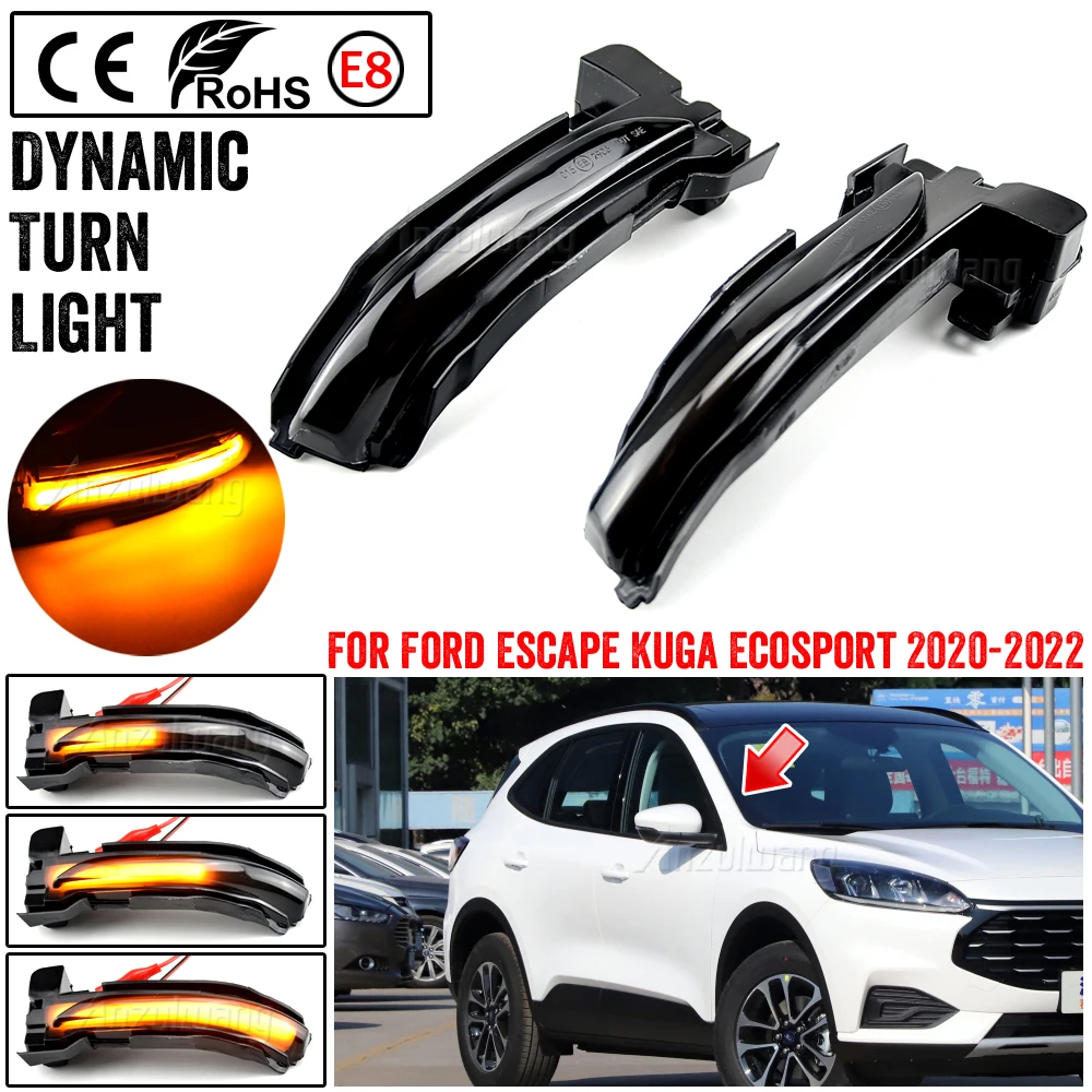 2 Pcs For Ford Kuga Escape 2019 2020 2021 2022 Dynamic Blinker LED Turn Signal Light Side Mirror Indicator Sequential