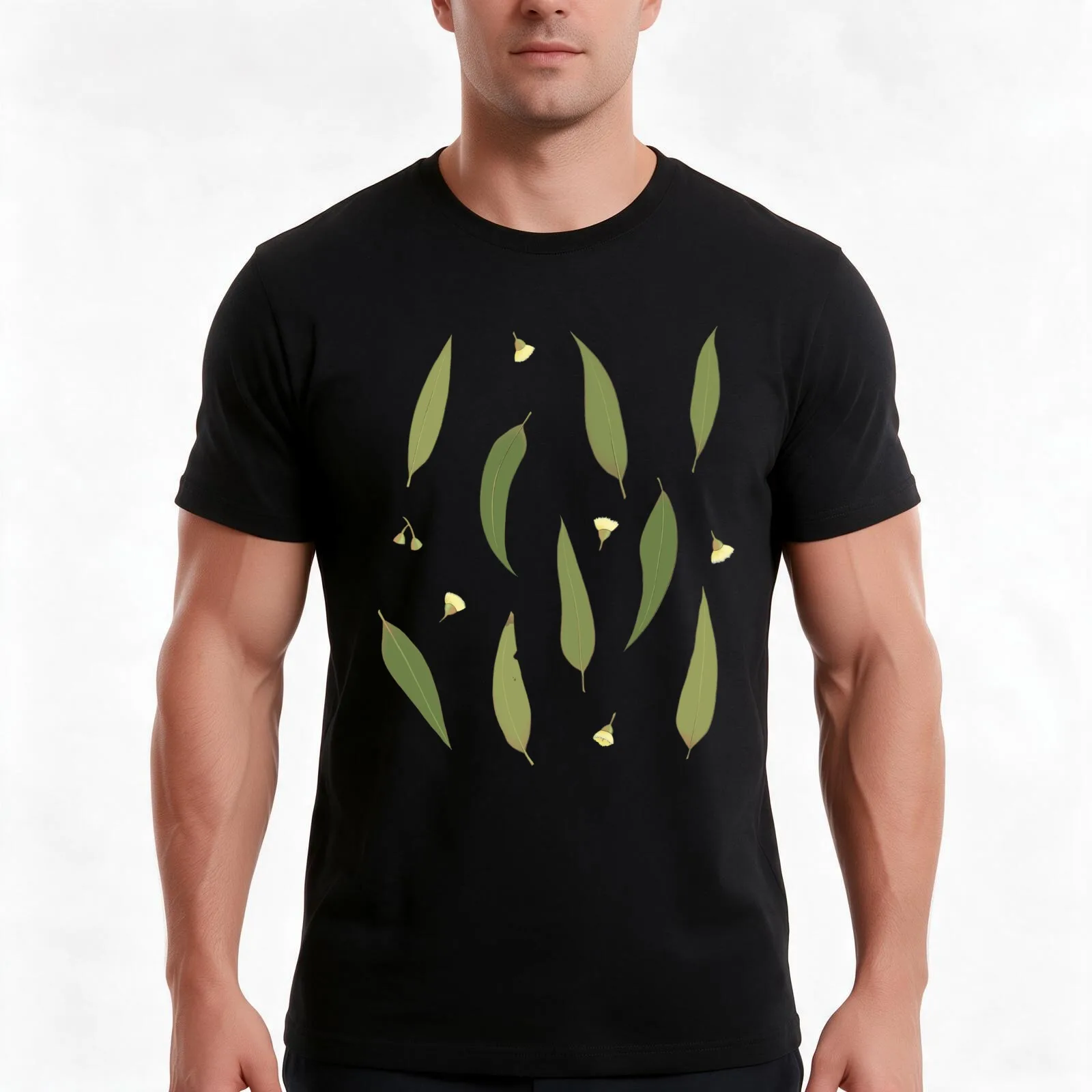 Leaf litter on blue T-Shirt, Summer Casual Cotton Tee, Oversized Streetwear Tops, Vintage Graphic Print, Loose Fit Short Sleeve