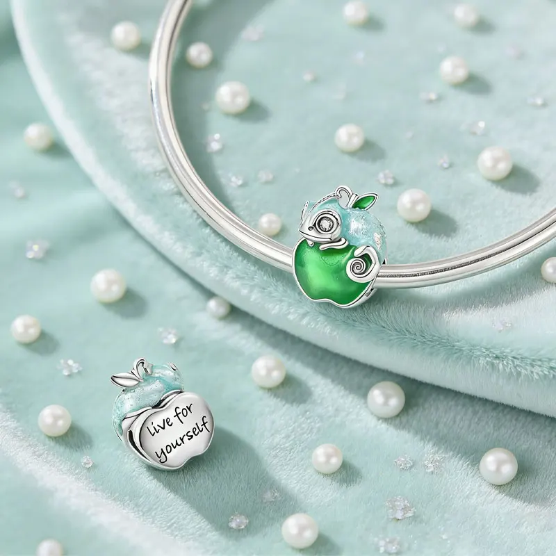 Silver 925 Graduation Season Chameleon Apple Pendant Charms Beads Fit Bracelet DIY Jewelry Gift for Women
