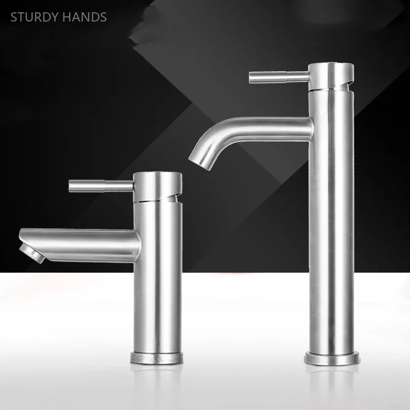 

304 Stainless Steel Single Cold Faucet Bathroom Faucets High Quality Single Hole Basin Faucet Household Hardware Accessories