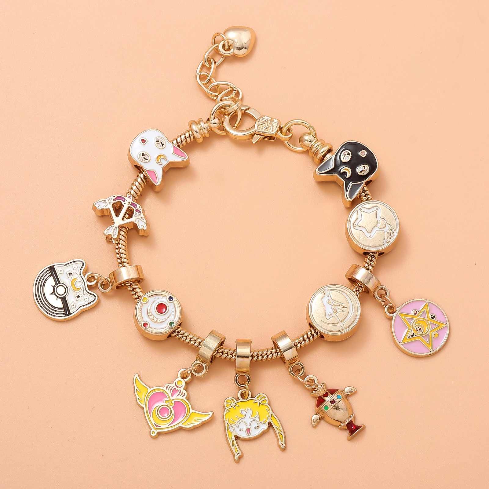 Magical Girl Cute Cartoon Sailor Cosplay Bracelet Handmade DIY Fashion Colorful Moon Enamel Bracelets for Friends Jewelry Gifts