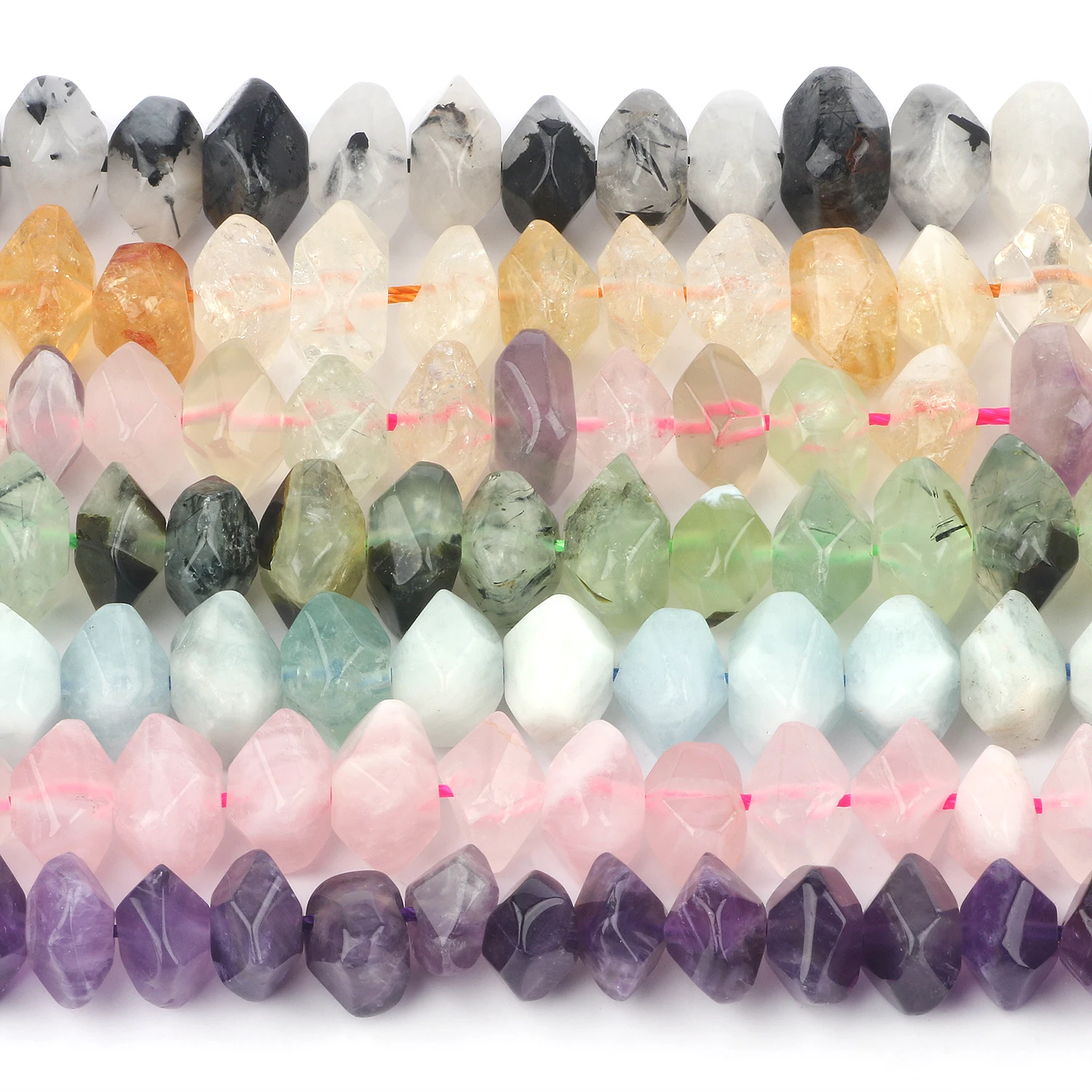 Natural Stones Rose Quartz Apatite Opal Tiger Eye Irregular Rondelle Beads for DIY Bracelet Jewelry Making Accessories 7.5inch